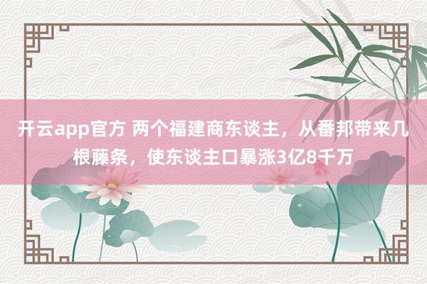开云app官方 两个福建商东谈主，从番邦带来几根藤条，使东谈主口暴涨3亿8千万